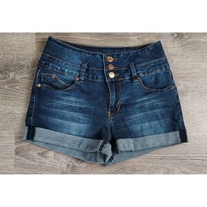 YMI WannaBettaButt Button Fly Hemmed Jean Denim Shorts High Rise Sz 5/27 Juniors